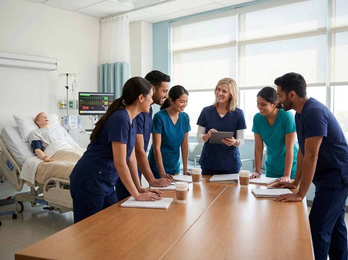 A residency moves you through a shared curriculum with a cohort: classroom days, skills labs, and regular debriefs alongside clinical time.