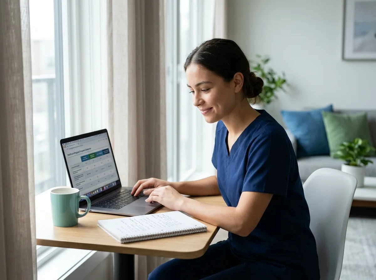A new-grad nurse weighing residency options during the job search.