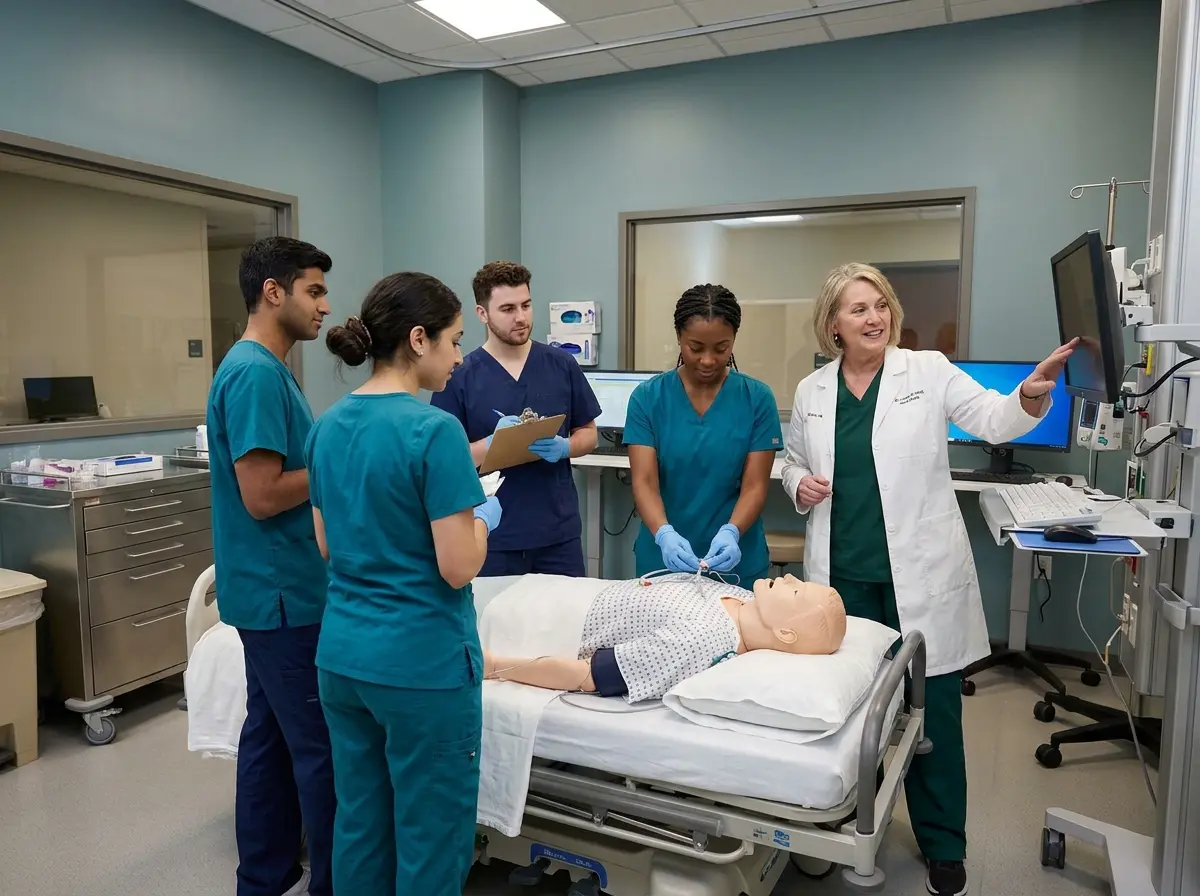 Inside an accredited residency — structured classroom and simulation training, not ad-hoc orientation.